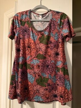 LuLaRoe Short Sleeve Floral Tee in Coral, Blue, Green, Purple